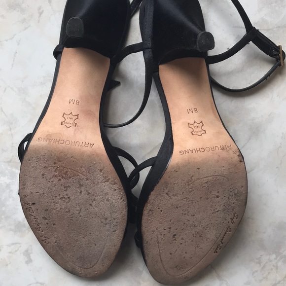 COPY - Arturo Chiang black slight platform satin sandals with velvet rosettes E… - Picture 4 of 5